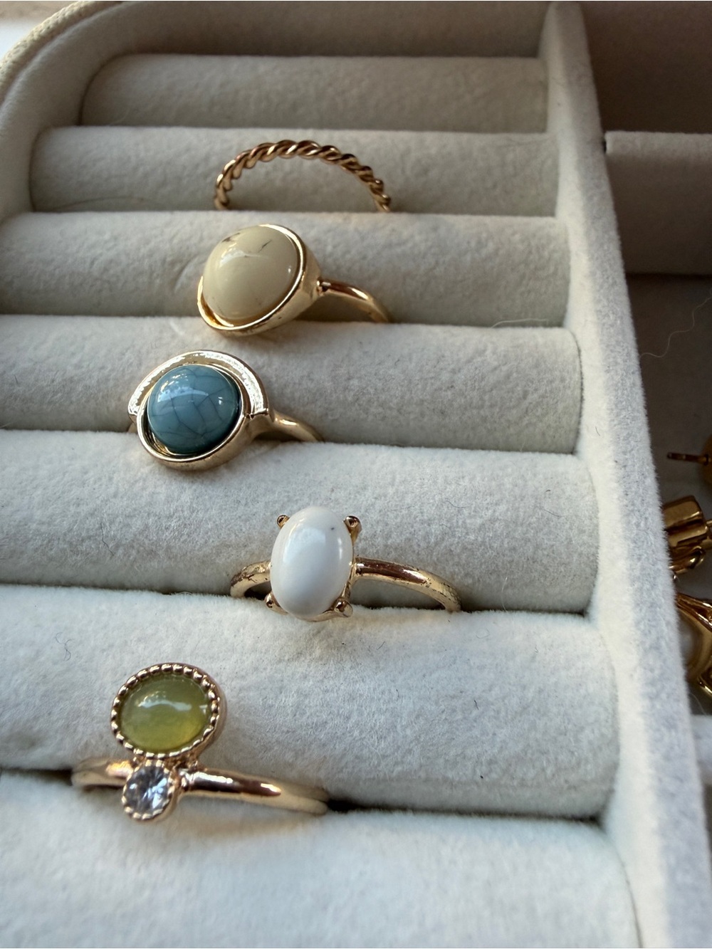 Gold-Tone Multi Stone Stackable Rings - White, Blue, Cream, Yellow